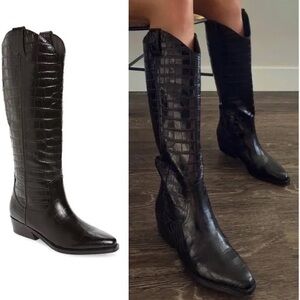 NWOT Marc Fisher Haze Croc-Embossed Heeled Boots